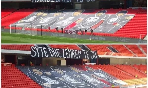 Shqipëria u detyrua ta heq foton e Adem Jasharit nga tribuna, UEFA kërcënoi me anulim të ndeshjes nëse nuk hiqet