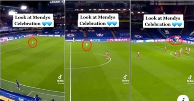Fansat janë të ngazëllyer me vrapimin e gjatë të Edouard Mendyt për të festuar golin kundër Atl Madridit
