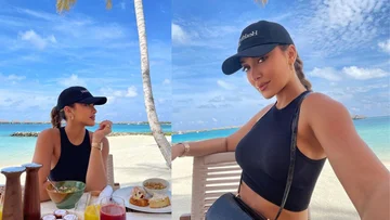 Angelina Hadergjona commence la journée avec cette vue sur les vacances à Maldive
