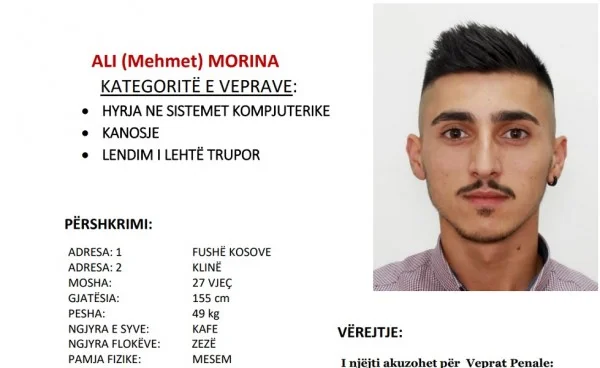Policia po e kërkon Ali Morinën, është nga Klina