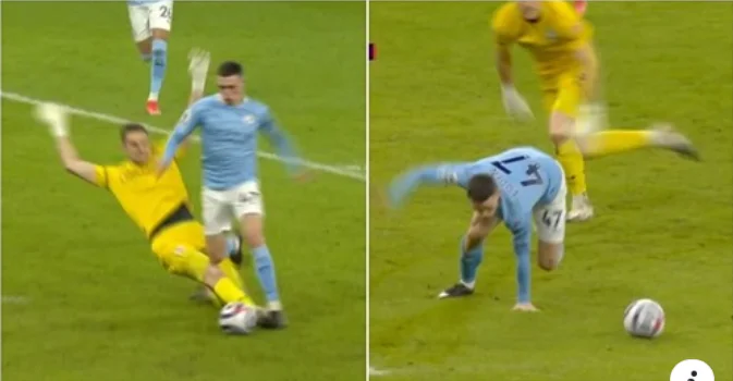 El VAR no le da una pena a la Ciudad del Hombre porque Phil Foden no cayó y trató de levantarse.