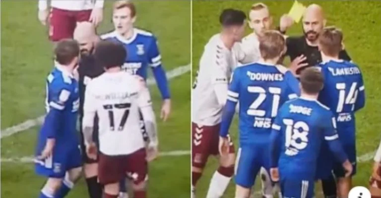 Il giudice diventa virale dopo aver quasi colpito il giocatore di calcio durante la partita Ipwich Town Northampton