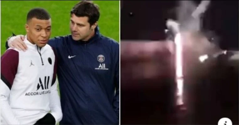 Barcelona fans lit fireworks outside the PSG hotel to take them to sleep