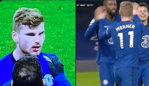 The celebration went wrong, Werner accidentally crashes with the rival player