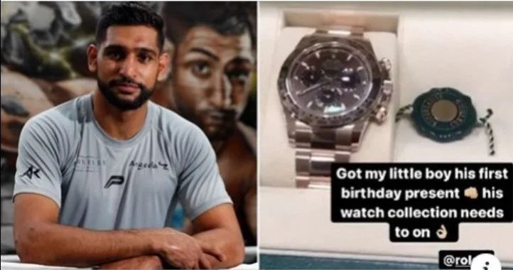 Amir Khan ha comprato il figlio Rolex di un anno del valore di 34 mila euro per il compleanno