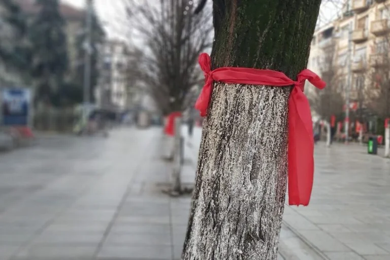 Uno sconosciuto chiede perché i copricapo rossi sono stati collocati intorno a Pristina, così i cittadini rispondono