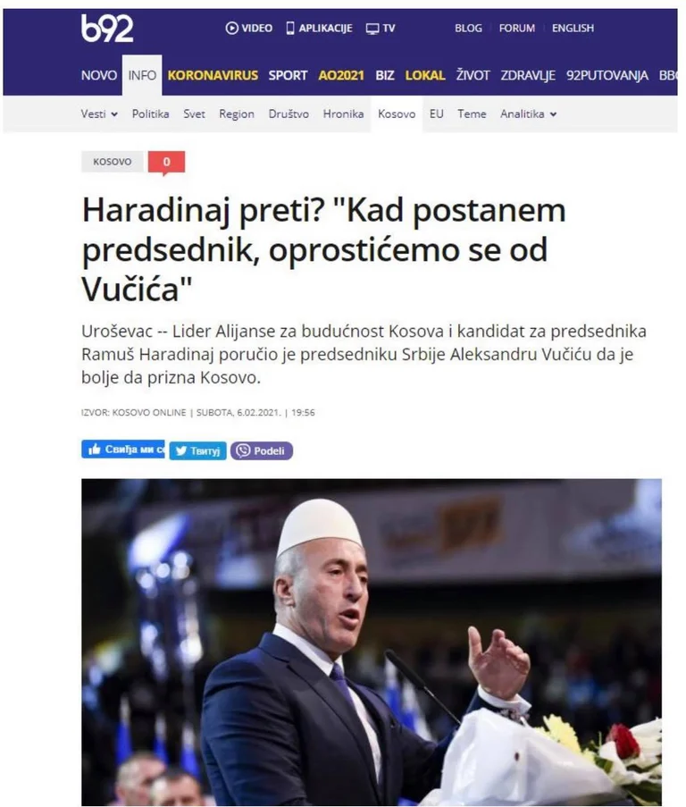 media serba: Haradinaj minaccia Vuciqi, cosa farà se eletto presidente