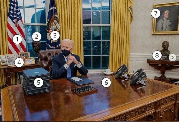 Biden entered the office, placed pictures, busts, and special things