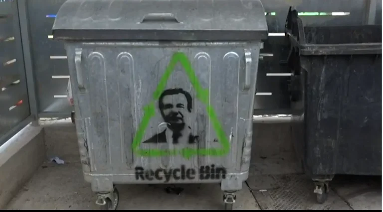Recycle Bean PSD places Albin Kurti's face in garbage containers