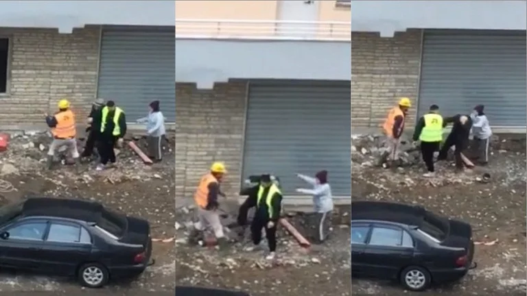 Heavy view: The worker hammers the priest in Lezha's head