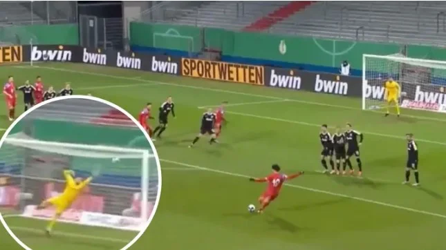 San last night scored a sensational goal from the free shot it's worth seeing more than twice