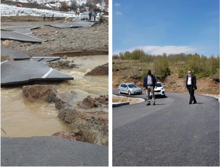 Fluten zerstörten Asphalt, so die Straße nach Malisheva sah früher