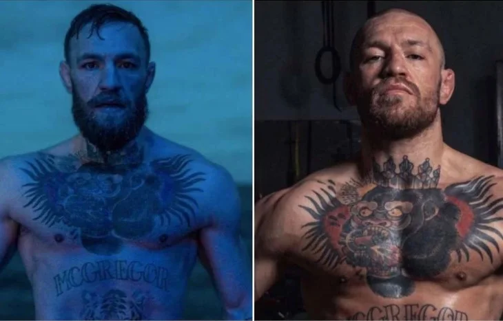 The images show the difference in Conor McGregor's physics before Mexico with Khababi and money with Poirier