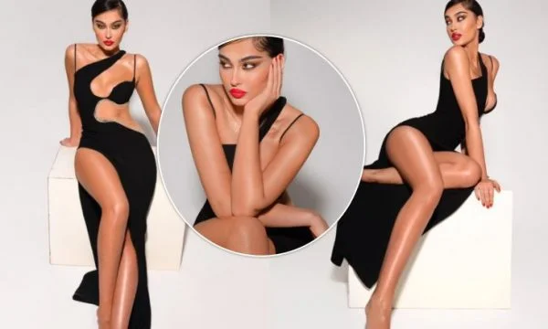 Adrola Dushi comes with hot pose in a black dress