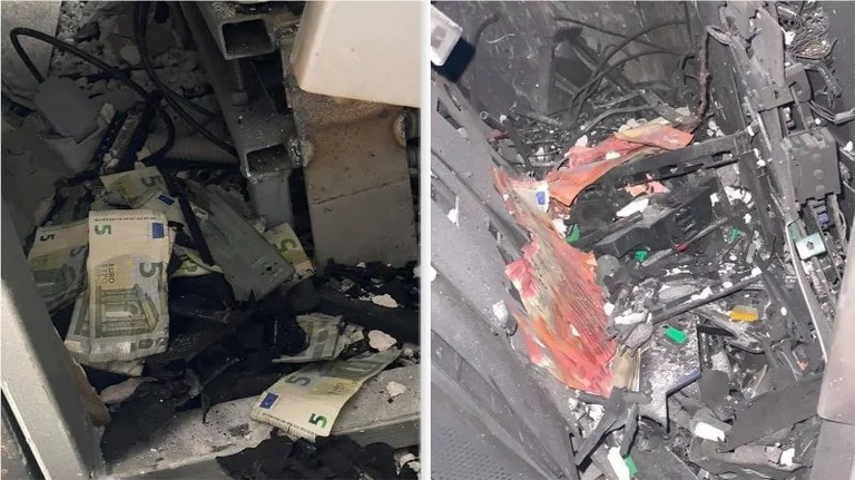 Les images du bankomat ont éclaté hier à Veternik: pièces brûlées par le feu