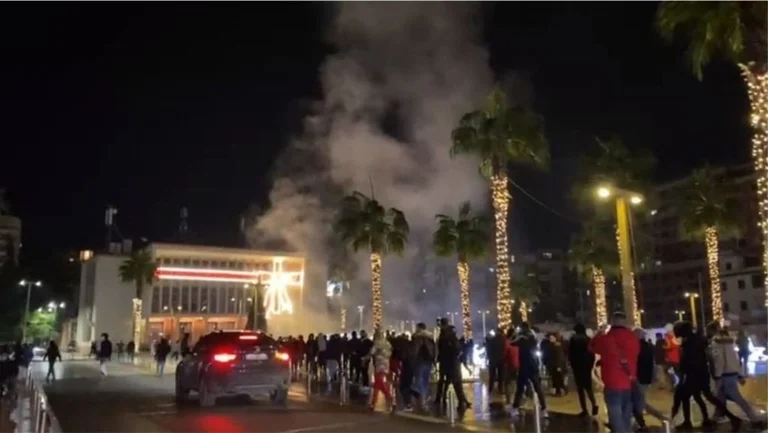 Protest in Durres: Christmas Tree Burnes