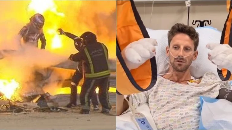 Nach dem schrecklichen Unfall in Formia 1 . Romain Grosean erscheint aus dem Krankenhaus
