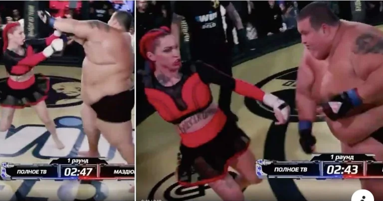 Absolute madness: The female warrior defeats his opponent, 181kg heavier