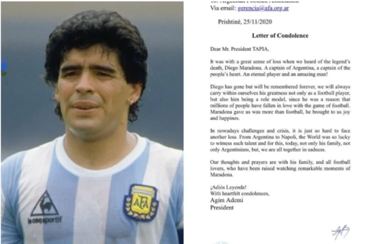 NFFK sendet Telegramme der Wohnung an die Argentinien Fußball Föderation für Maradonas Tod