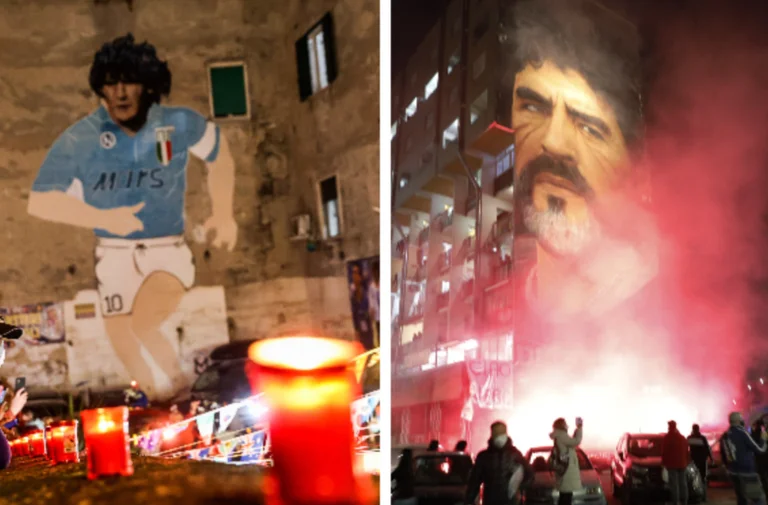 Lighting candles in front of the famous mosque in Naples to remember the icon, Diego Maradona