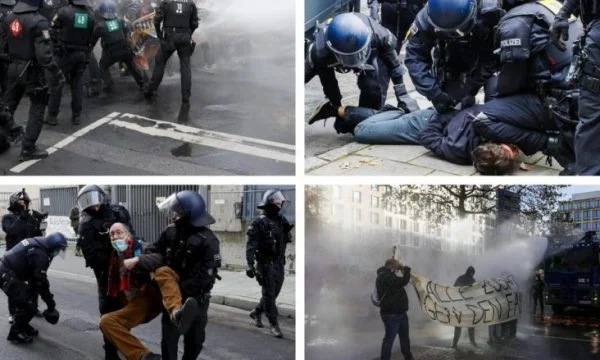 La police disperse les manifestants avec des canons à eau à Francfort