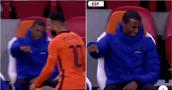La risposta di Wiynaldum dopo che Depay ha lasciato la sua mano a '%kaci' nella banca di riserva olandese