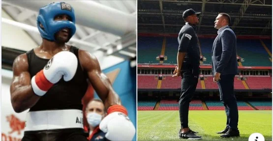 Anthony Joshua's legs look like a therminator's foot before the Quart Pulev