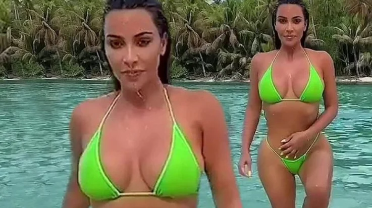 Kim Kardashian shows body forms in the video coming out of the water