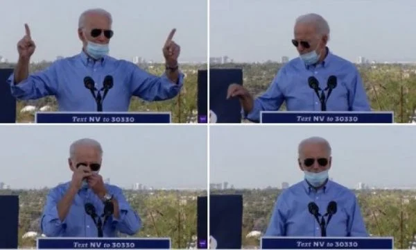 During the Biden rally removes mask and cough, images spread widely in the media