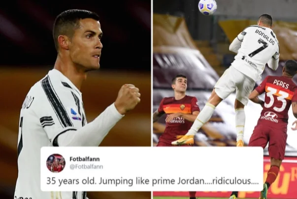 Fans amazed at the physics of Cristiano Ronaldo, the goal against Rome left them stunned. They're comparing it to Michael Jordan.