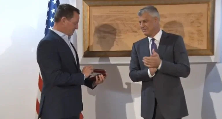Il momento in cui il presidente Thaci aiuta il traduttore nel suo discorso al verde