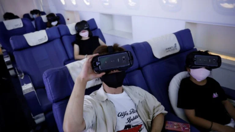 People in Japan are riding fake planes to take virtual holidays around the world