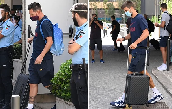 New views of Barcelona players leaving the hotel é here are dark faces, mark Messy