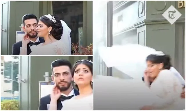 The wedding photos were being carried out when the explosion in Beirut, the bride's reaction all showed
