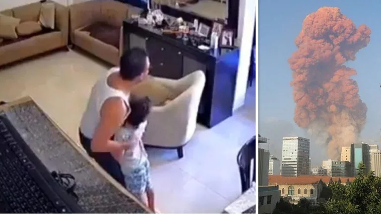 Pamje prekëse: Babi i trembur përpiqej të fshihte fëmijën poshtë tavolinës gjatë shpërthimit në Beirut