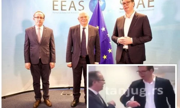 Elbow greeting between Hoti and Vucinqi before meeting in Brussels