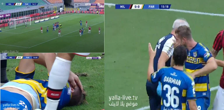 Ibra freaks out Parmas's player, hits him with a ball can't wake up in five minutes.