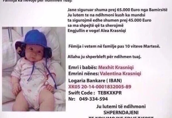 Alea Krasniqi, ragazza di sei mesi con Leuke Akate, ha bisogno del tuo aiuto.