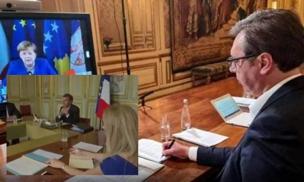 Merkel unlike Makron, puts Kosovo flag in the background