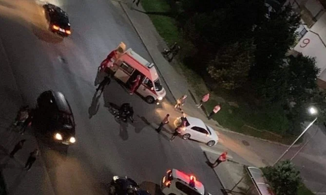 Car hit by bicycle in Pristina