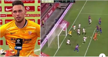 The midfielder of Seville is forced to play as a doorkeeper and makes an extraordinary reception