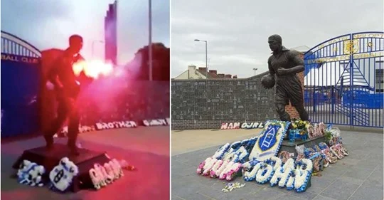 Incident i tmerrshëm në Goodison Park: Ia vëjnë flakën statujës së ish- sulmuesit të Evertonit që vdiq nga sulmi në zemër ndërsa po shikonte ndeshjen