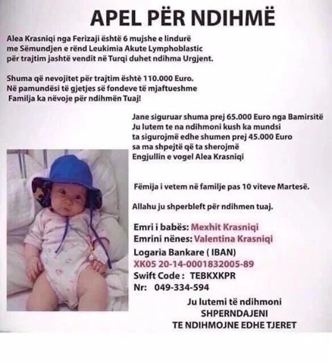 Alea 6 muajshe ka nevojë për ndihmë, nevojiten edhe 11 mijë euro për shërimin e saj