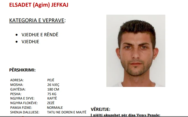 Policia kërkon ndihmë për arrestimin e një të dyshuari për vjedhje