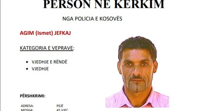 Policia kërkon ndihmën e qytetarëve për kapjen e Agim Jefkaj
