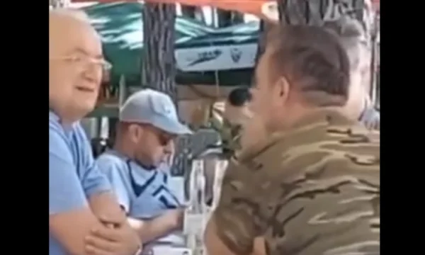 Rexhep Selimi and Xhavit Haliti drink coffee together on the coast (Video)