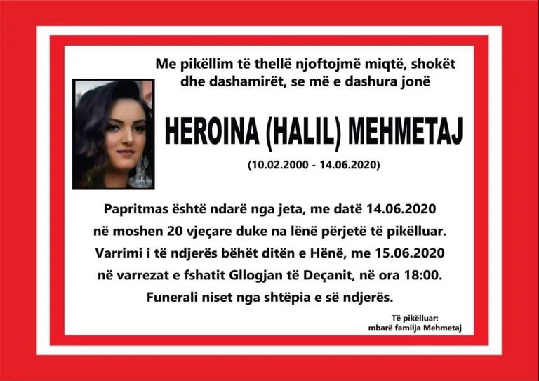 Domani alle 6, la ragazza del funerale di Glodjan per suicidio.