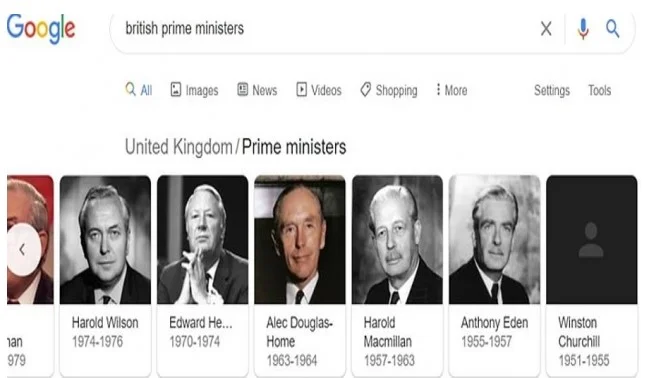 Churchill photo disappears from the list of prime ministers of Great Britain to Google