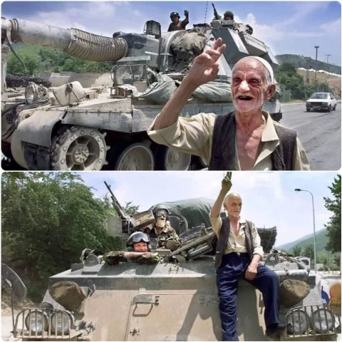 Historical photo: Old Man's Joy After NATO Troops Enter