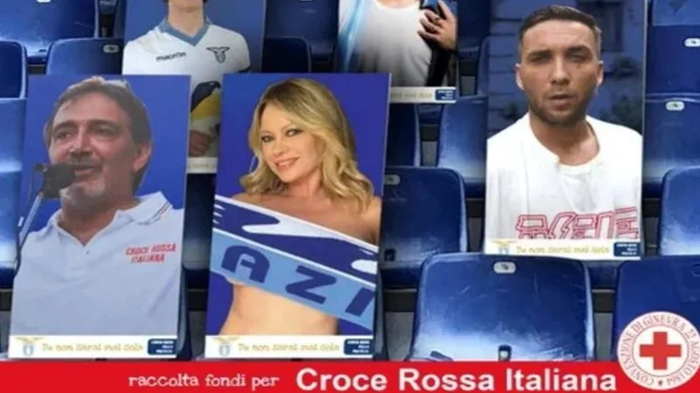 Gjysmë e zhveshur vetëm me shall të Lazios mbulon gjokset, modelja ndez ‘Olimpicon’